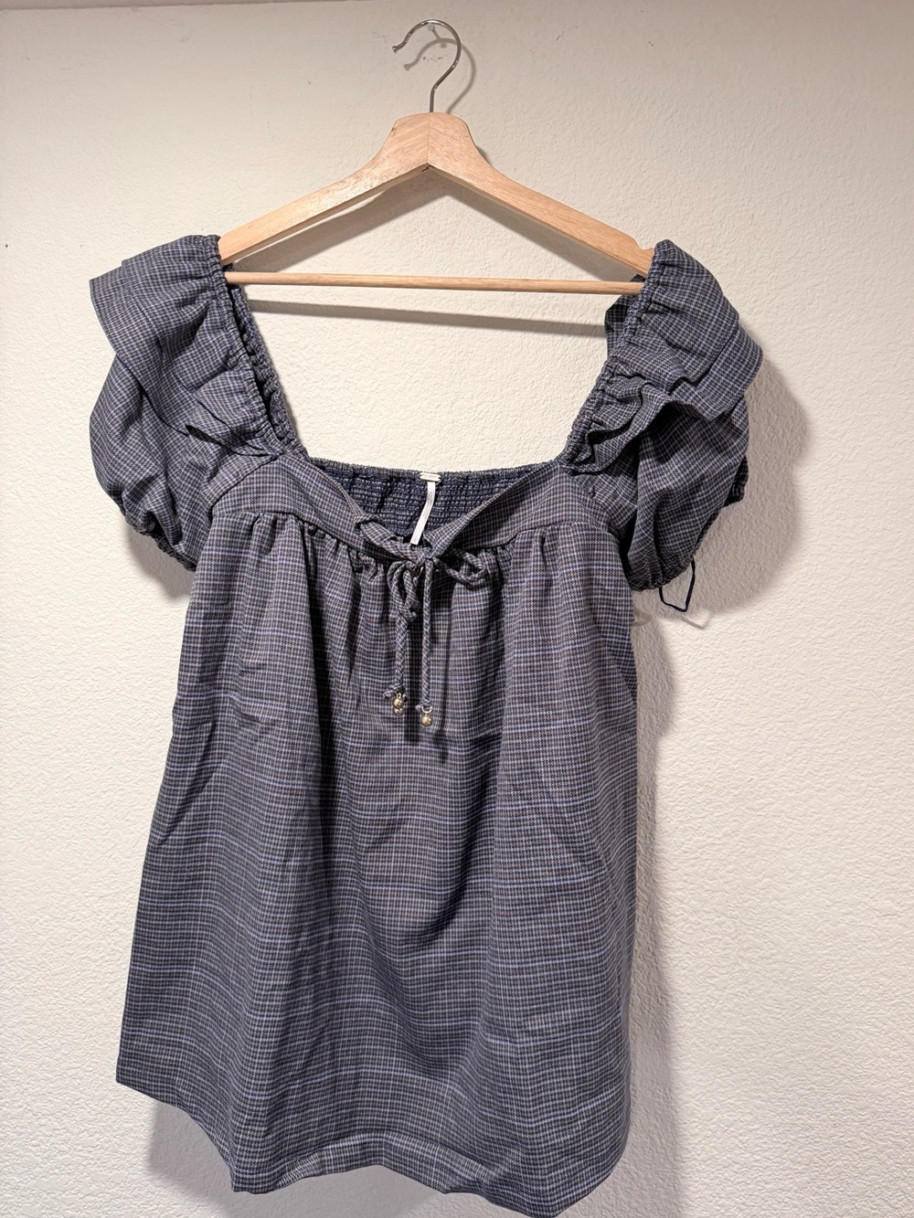 FREE PEOPLE Maggy Mae Blue Check Peasant Top and Shorts Set - Picture 5 of 10